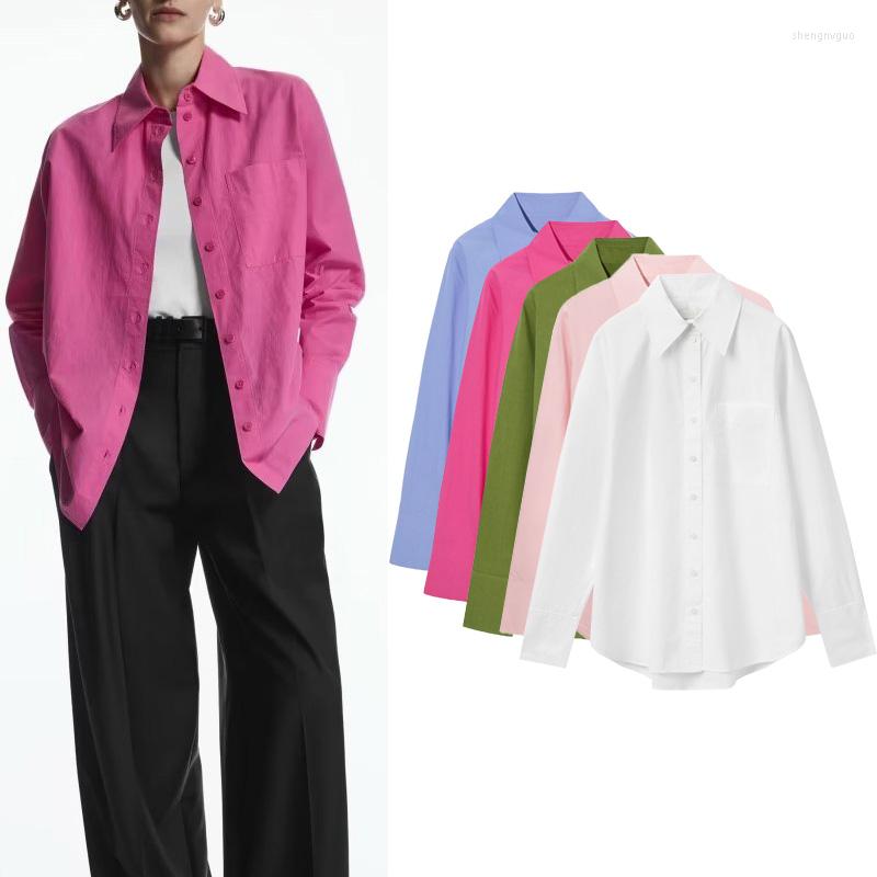 Women's Blouses COS LRIS Spring Women's Solid Color Cotton Top Fashion Loose Fit Point Collar Single Breasted Shirt 1046/869, Green 
Women's Blouses COS LRIS Spring Women's Solid Color Cotton Top Fashion Loose Fit Point Collar Single Breasted Shirt 1046/869, Green