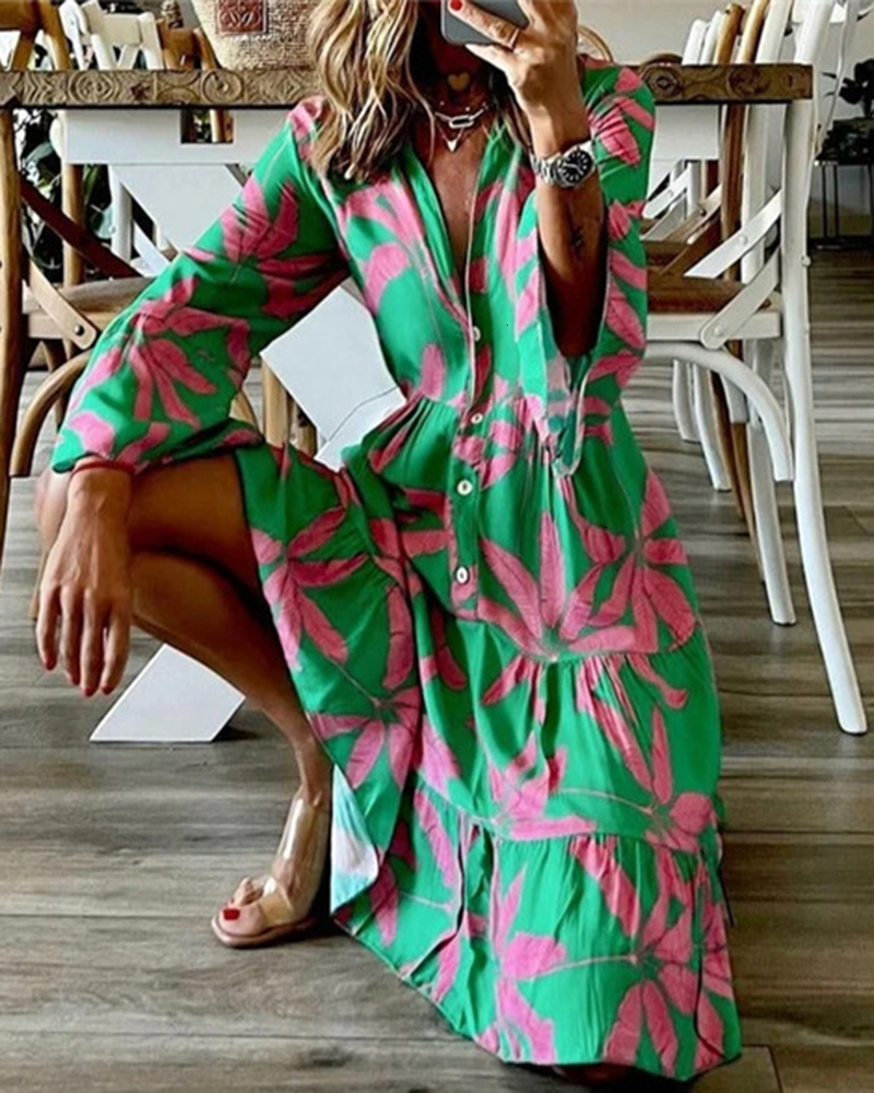 Casual Dresses Elegant Boho Print Dress Women V-neck Flare Sleeve Casual Loose A-line Dress Spring Ladies Vacation Shirt Dresses Vestidos 230313