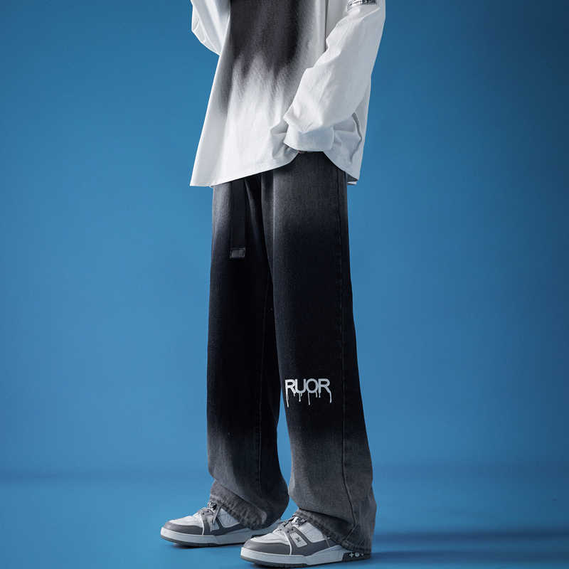 Men's Jeans Gradient Men Jeans Man Pants Streetwear Jean Baggy Korean Fashion Men Men's Wide Jeans Male Oversize Trendyol Mens Denim Mens Z0