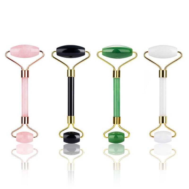 Other Massage Items 5pcs Rose Quartz Jade Roller Face Massager Jade Massage Roller Gifts For Women Anti-cellulite Massager Health Care Tool 230311