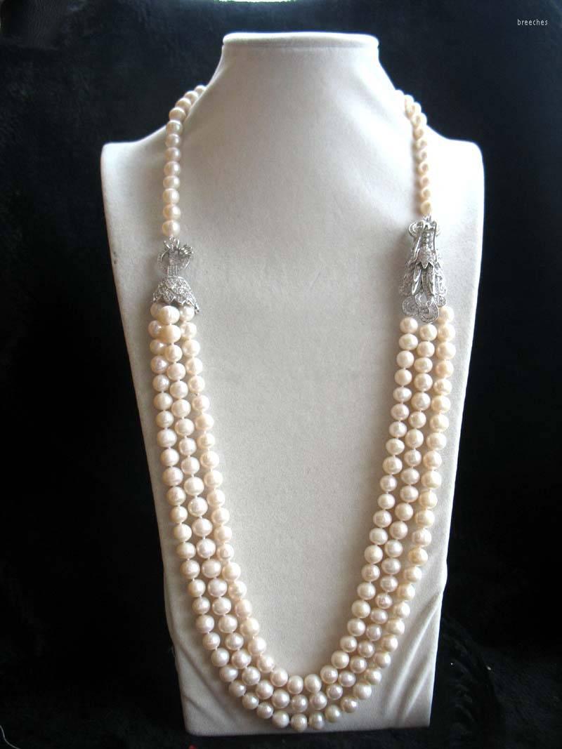 Chains Hand Knotted Necklace 3rows Freshwater Pearl Near Round 8-9mm 28-30inch And Dragon Clasp
Chains Hand Knotted Necklace 3rows Freshwater Pearl Near Round 8-9mm 28-30inch And Dragon Clasp