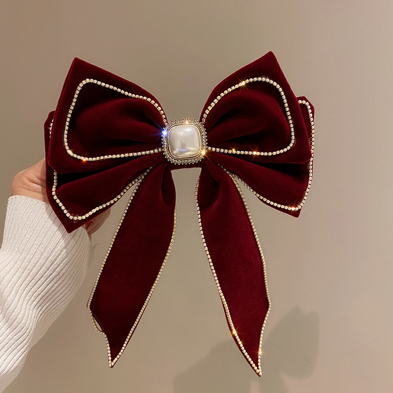 New velvet diamond-encased pearl bow hairpin fashion exaggerated spring clip exaggerated hairpin hair accessories, Black
New velvet diamond-encased pearl bow hairpin fashion exaggerated spring clip exaggerated hairpin hair accessories, Black