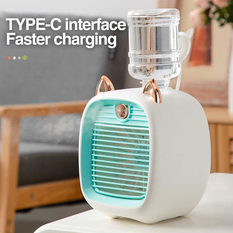 Electric Fans 2400mAh Mini Air Conditioner Portable Desktop Humidifier Purifier 3 Speed 2 Mode Spray USB Table Car Home Camping Travel Y2303