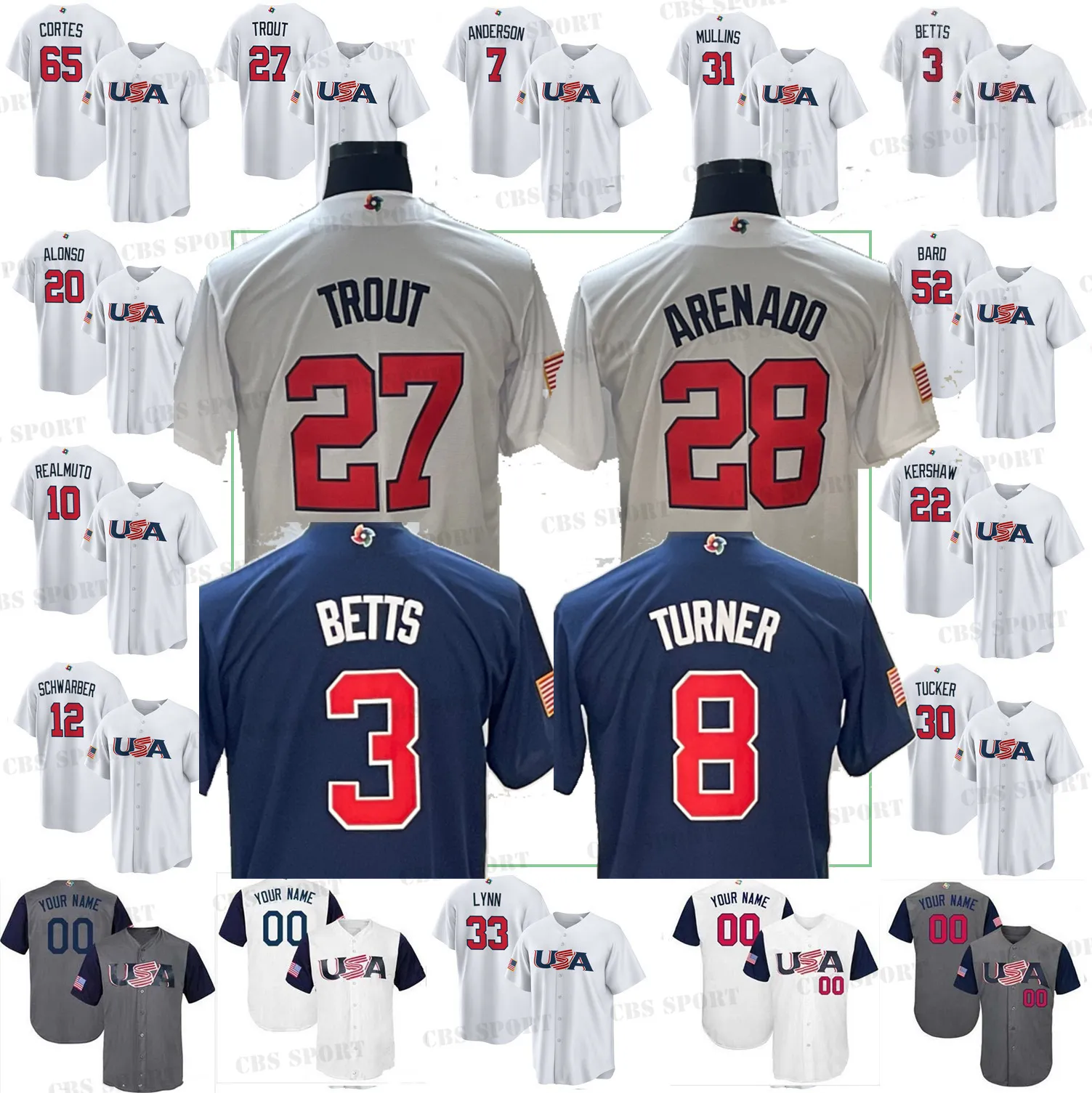 CUSTOM USA 2023 World Baseball Classic Baseball Jersey Mike Trout Clayton Kershaw Paul Goldschmidt Nolan Arenado J. T. Realmuto Trea Turner, 2023 white flexbase
CUSTOM USA 2023 World Baseball Classic Baseball Jersey Mike Trout Clayton Kershaw Paul Goldschmidt Nolan Arenado J. T. Realmuto Trea Turner, 2023 white flexbase