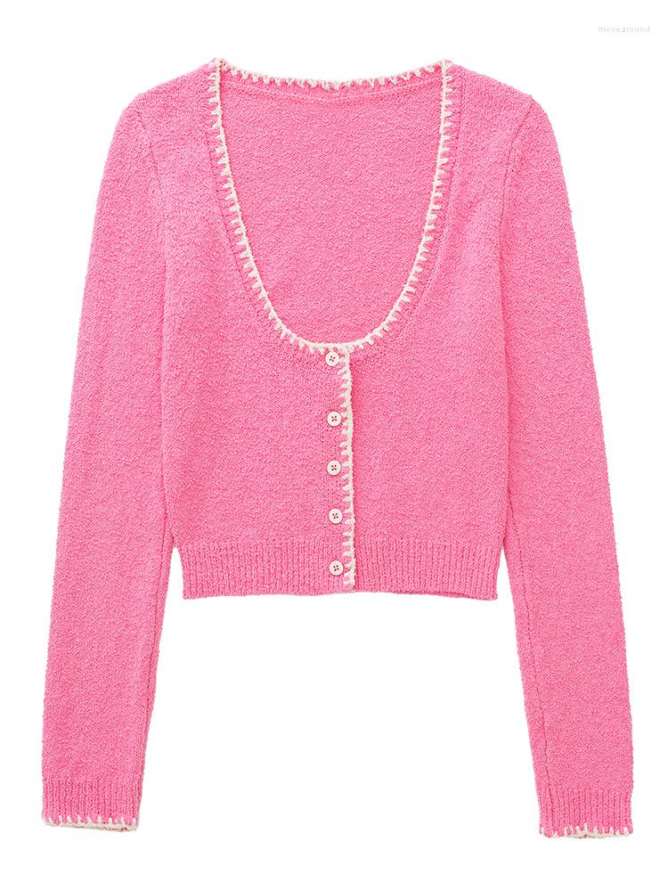 Women' Knits Women Clothing 2023 Scoop Neck Long Sleeve Contrast Trim Knitted Cardigans Slim Fitted Single Breasted Cropped Cardigan, Pink
Women' Knits Women Clothing 2023 Scoop Neck Long Sleeve Contrast Trim Knitted Cardigans Slim Fitted Single Breasted Cropped Cardigan, Pink