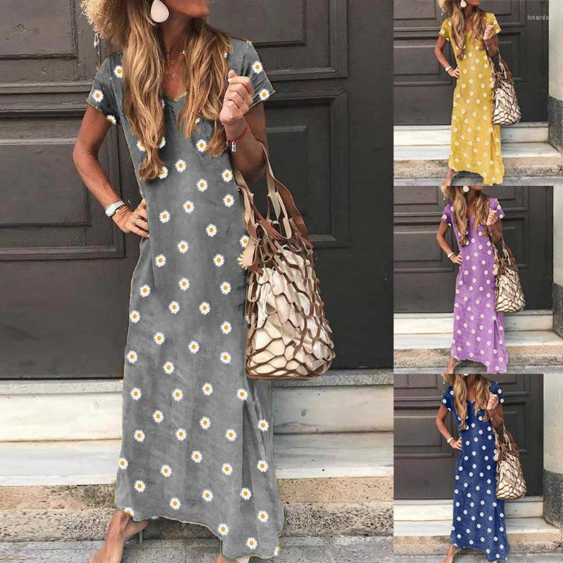 Casual Dresses Women Daisy Printed V-Neck Short Sleeve Dress Maxi, Purple 
Casual Dresses Women Daisy Printed V-Neck Short Sleeve Dress Maxi, Purple