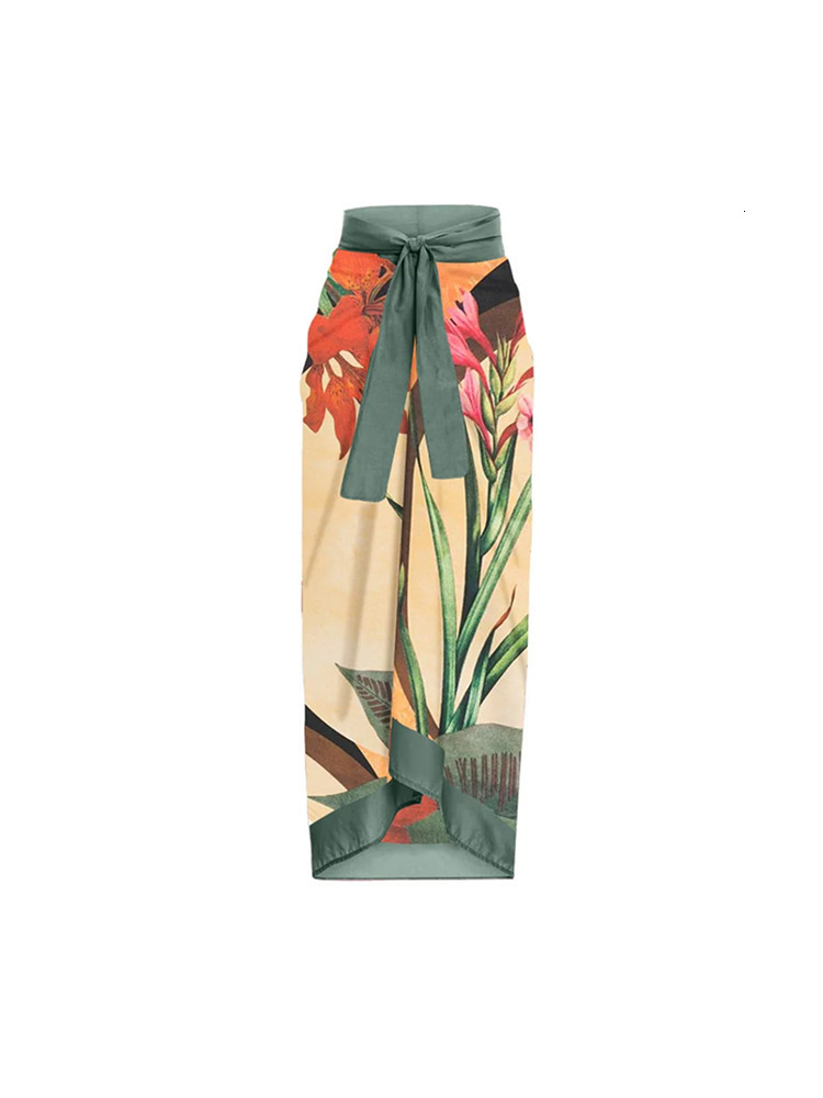 Women's Swimwear Vintage Women Ra Print Bikini Sets Swimsuit Skirt Sexy Asymmetrical Female Cover Up Beach Bathing Suits 230313