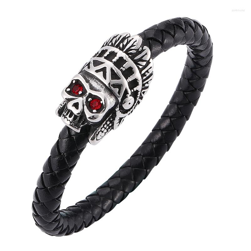 Charm Bracelets Men Trendy Bracelet Braided Rope Skull With Zircon Stainless Steel Magnetic Clasp Punk Wristband Male Jewelry SP0073 
Charm Bracelets Men Trendy Bracelet Braided Rope Skull With Zircon Stainless Steel Magnetic Clasp Punk Wristband Male Jewelry SP0073