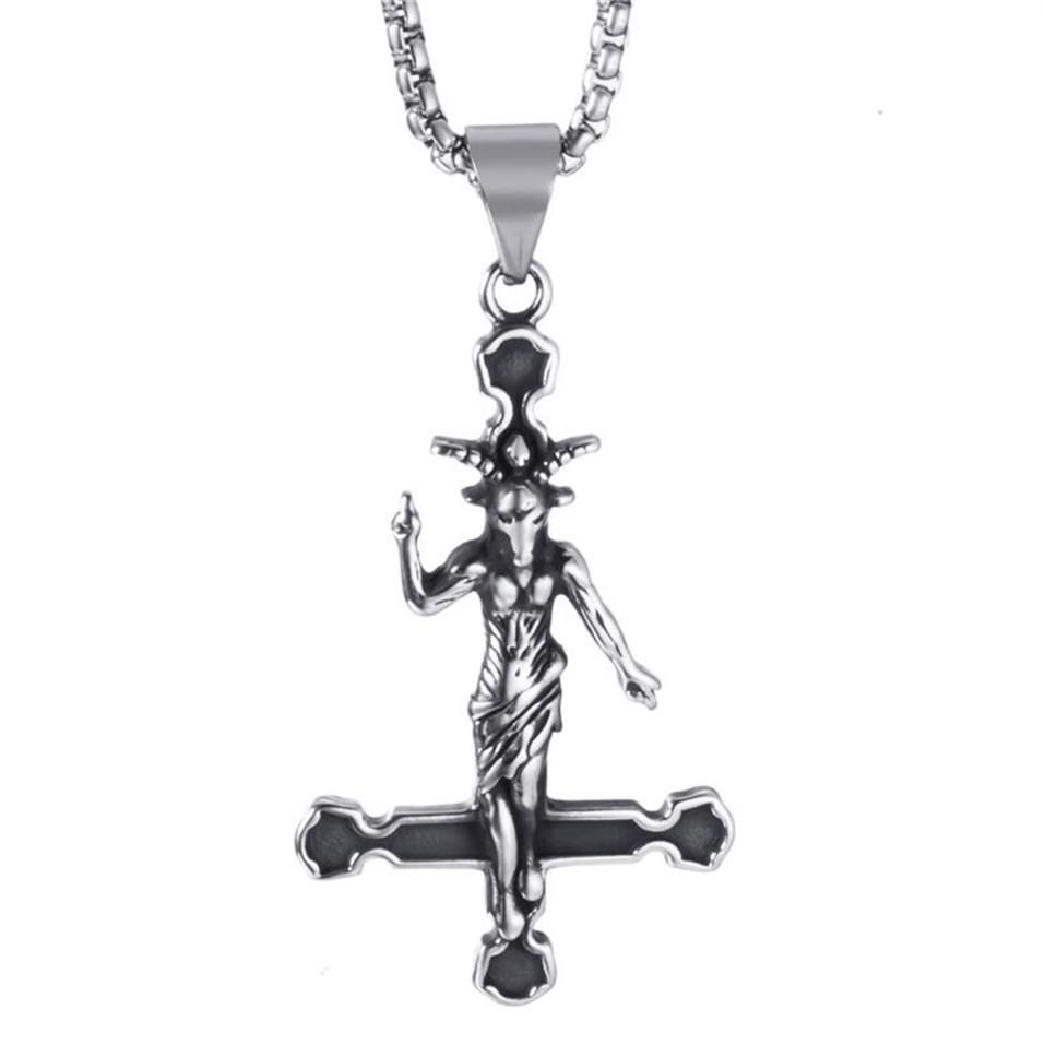 Pendant Necklaces Elfasio Men Stainless Steel Necklace Baphomet Goat Inverted Cross Jewelry Satanic Satan Demon Devil Lucifer278J
Pendant Necklaces Elfasio Men Stainless Steel Necklace Baphomet Goat Inverted Cross Jewelry Satanic Satan Demon Devil Lucifer278J