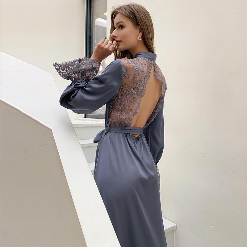 Women's Sleepwear Women's Homewear Lace Long Nightwear Silk Dressing Gown Kimono Robe Sexy Bathrobe Nightgown Lady Underwear, Navy blue
Women's Sleepwear Women's Homewear Lace Long Nightwear Silk Dressing Gown Kimono Robe Sexy Bathrobe Nightgown Lady Underwear, Navy blue