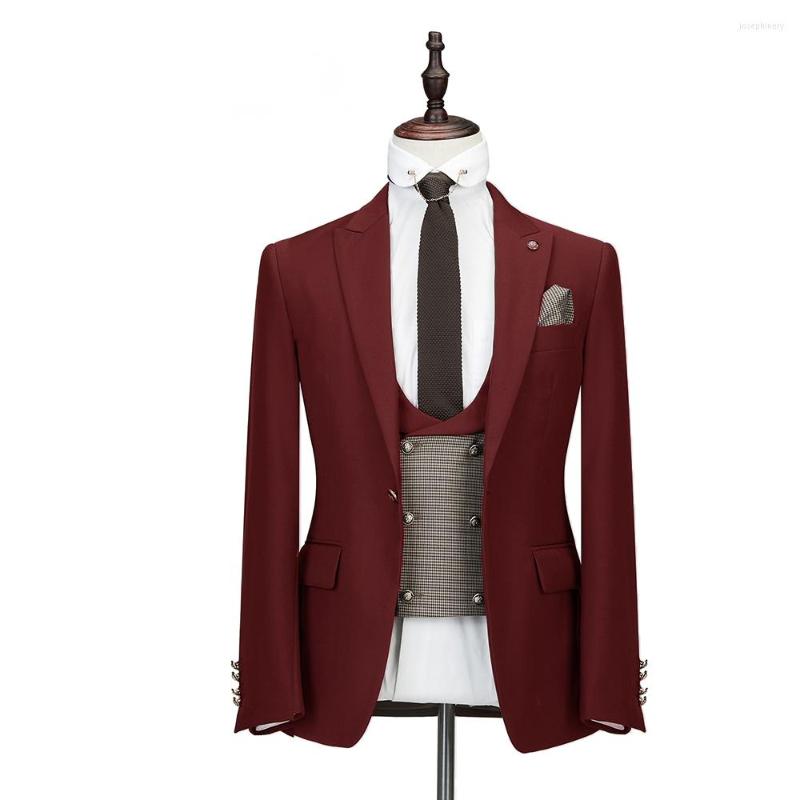Men's Suits Hight Quality Burgundy 3 Pieces Men Houndstooth Vest Pants Groom Dress Male Tuxedo Mens Wedding Prom Man Blazer, Picture shown
Men's Suits Hight Quality Burgundy 3 Pieces Men Houndstooth Vest Pants Groom Dress Male Tuxedo Mens Wedding Prom Man Blazer, Picture shown