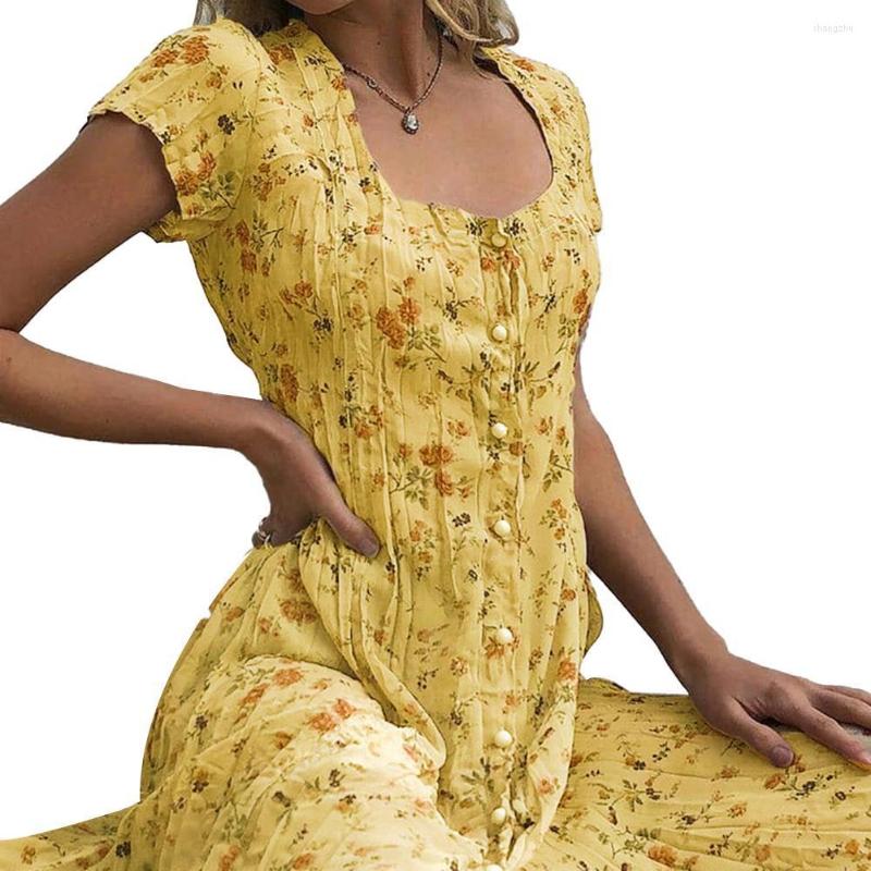 Casual Dresses Oversize Women Dress Set Bohemia Vintage Square Neck Short Sleeve Floral Print Buttons Summer Midi For 2023 Party, Yellow
Casual Dresses Oversize Women Dress Set Bohemia Vintage Square Neck Short Sleeve Floral Print Buttons Summer Midi For 2023 Party, Yellow