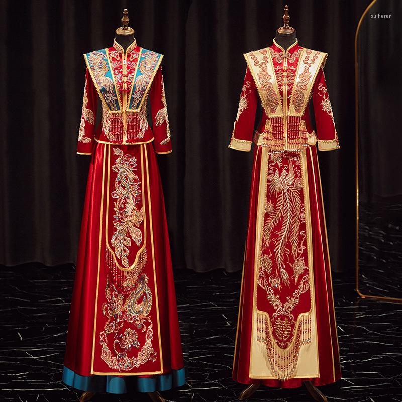 Ethnic Clothing Dragon Phoenix Beaded Embroidery Tassel Satin Marry Cheongsam Traditional Chinese Bride Groom Wedding Dress Vestito Da Sposa
Ethnic Clothing Dragon Phoenix Beaded Embroidery Tassel Satin Marry Cheongsam Traditional Chinese Bride Groom Wedding Dress Vestito Da Sposa