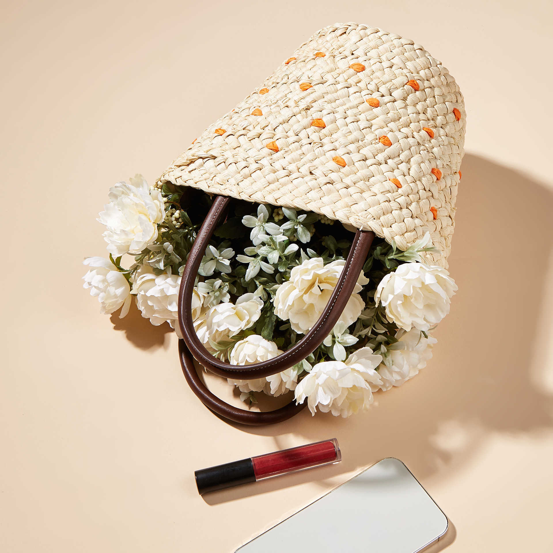 Corn Skin Holiday Embroidery Bag Fashion Drawstring Straw Woven Bag Women's Woven Bag Beach Bag 230313