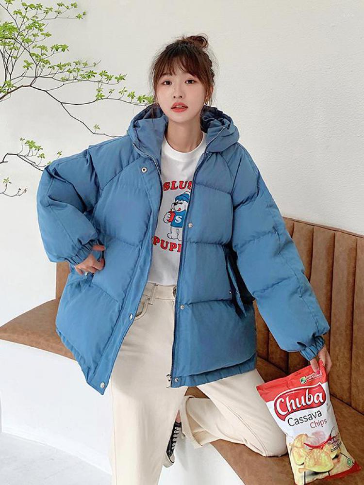 Women's Trench Coats Ins Cotton Padded Jacket Women Winter Korean Fashion Loose Down Harajuku Bread Parkas Hooded Outwear, Blue