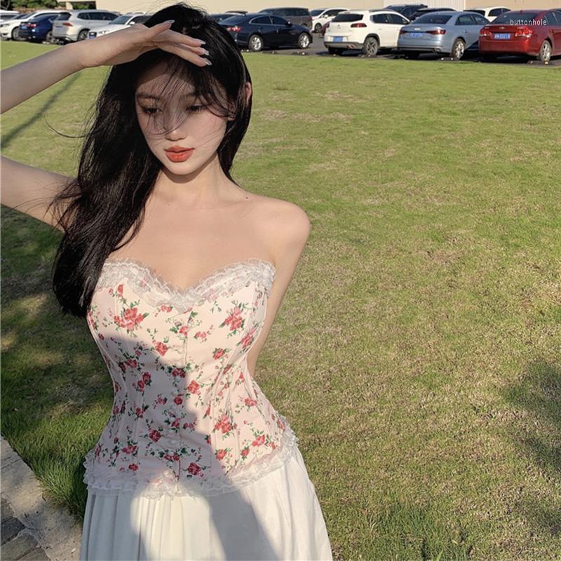 Bustiers & Corsets Women' Sexy Floral Corset Lace Ruffle Trim Printing Bustier Up Strapless Broken Flowers Slim Tube Top Vest, White
Bustiers & Corsets Women' Sexy Floral Corset Lace Ruffle Trim Printing Bustier Up Strapless Broken Flowers Slim Tube Top Vest, White