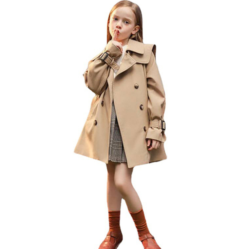Children's Long Tench Coats Wear Girls' Windbreaker Korean Version Of Westernized Medium And Old Children Cotton Coat Medium And Long Style