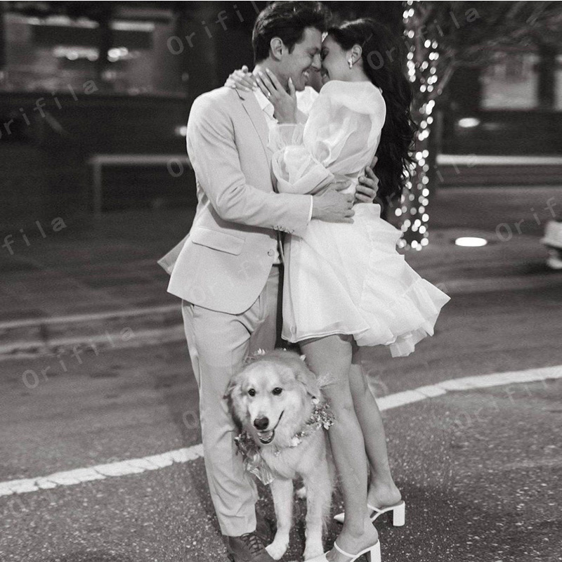 vestido de fiesta de boda Short Wedding Dress Long Sleeves White Mini Bridal Gowns Long robe de mariee