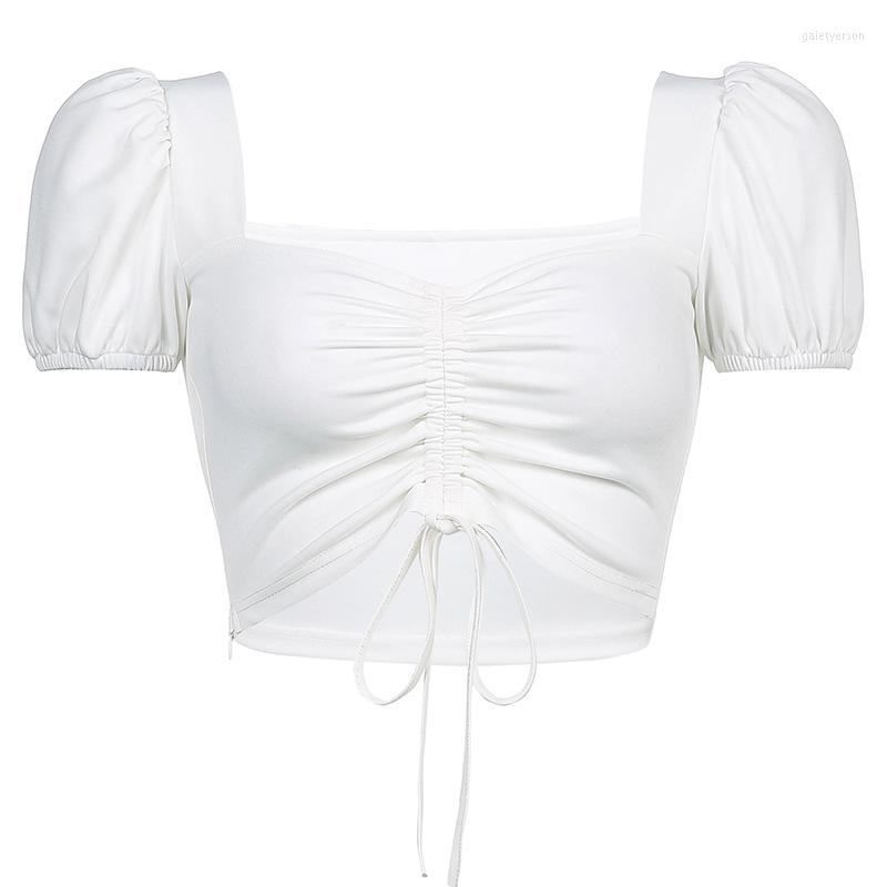 Women' T Shirts Summer Sexy Temperament Puff Sleeve Pleated Square Collar Cropped T-shirt, White
Women' T Shirts Summer Sexy Temperament Puff Sleeve Pleated Square Collar Cropped T-shirt, White