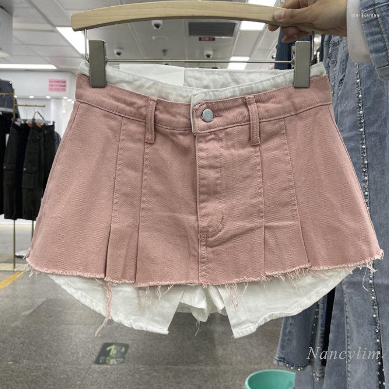 Skirts Irregular Fake Two-Piece Pleated Denim Skirt Women 2023 Spring And Summer Slim Fit Sweet Pink Patchwork White A- Line
Skirts Irregular Fake Two-Piece Pleated Denim Skirt Women 2023 Spring And Summer Slim Fit Sweet Pink Patchwork White A- Line