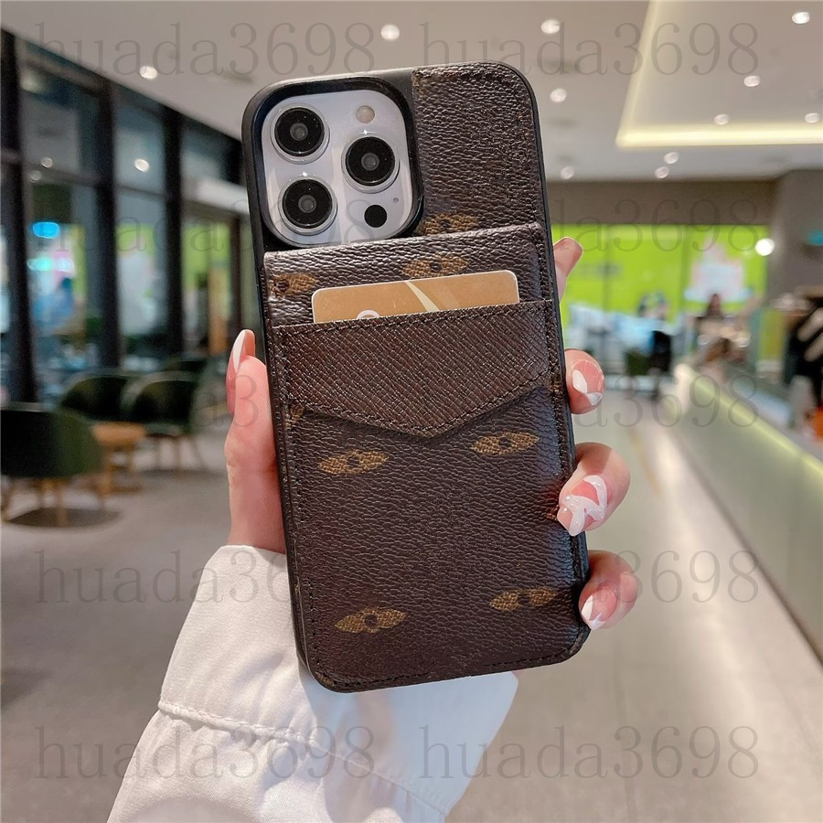 Fashion Designer Brown Flower Phone Cases For iPhone 18 17 16 15 Pro Max 14 14plus 13 12 11 pro Leather Card Holder Pocket Cellphone Cover Galaxy S25 S24 S23 S22