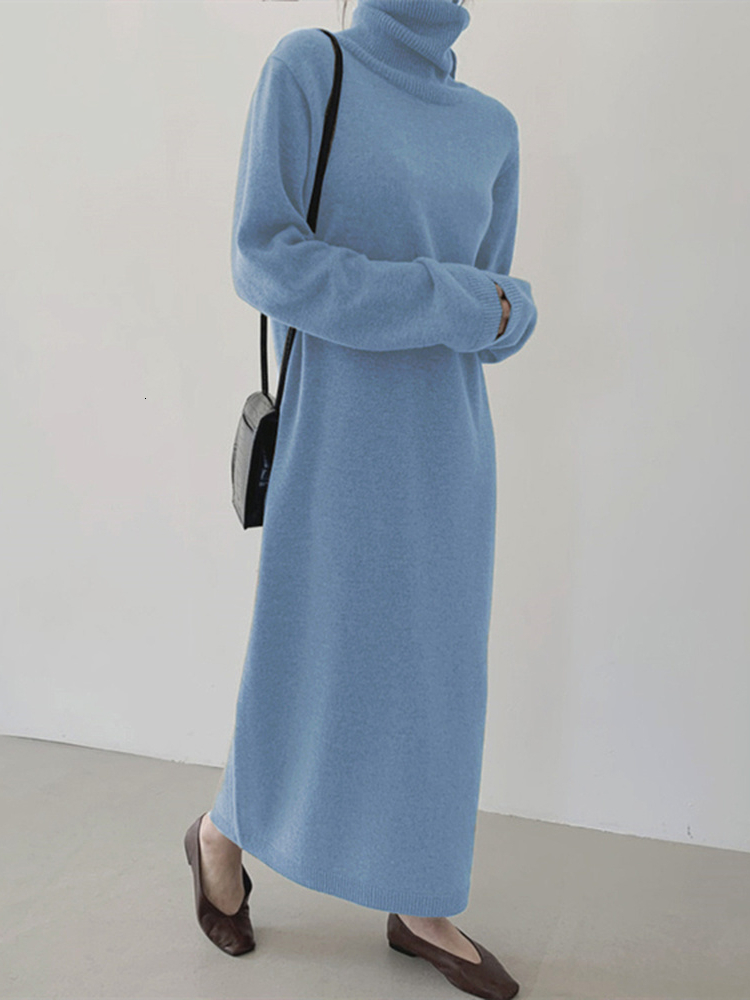 Casual Dresses Thick Winter Women'S Dress Fall Sweater Women Dress Long Sleeve Knitted Dresses Maxi Vintage Oversize Dresses Knitting 230313