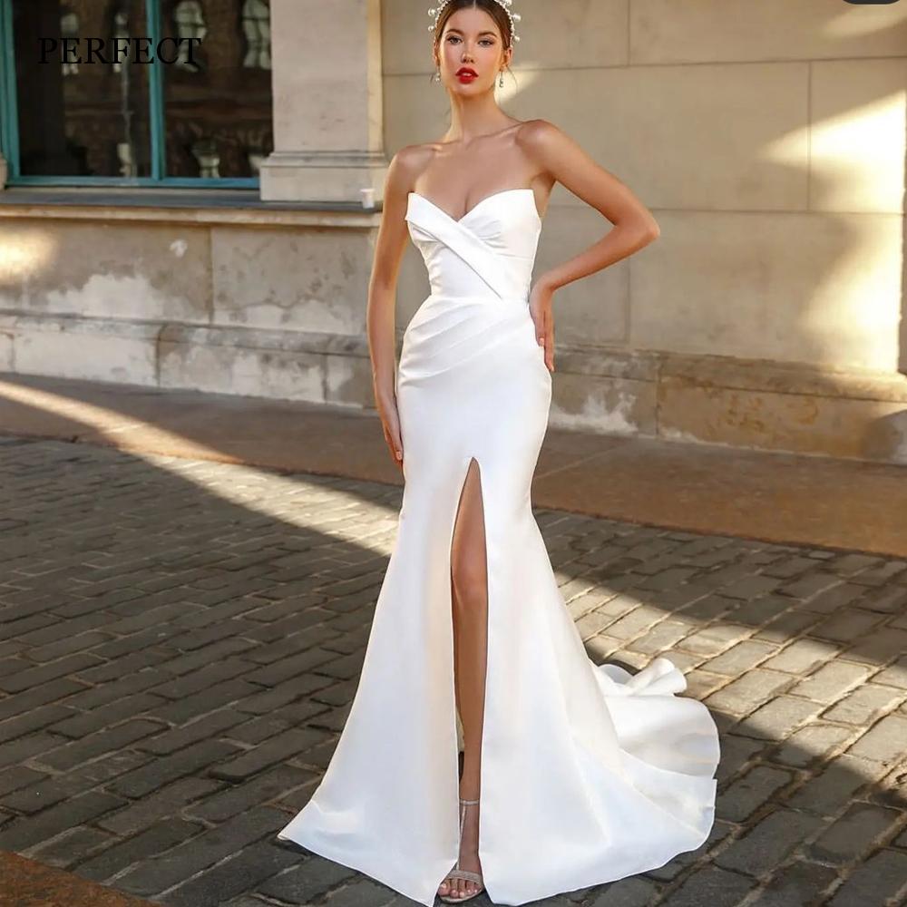 Sexy Sweetheart Mermaid Wedding Dress Sleeveless Backless High Side Split Bridal Gown Satin Custom Made Robe De Mariee New, White
Sexy Sweetheart Mermaid Wedding Dress Sleeveless Backless High Side Split Bridal Gown Satin Custom Made Robe De Mariee New, White