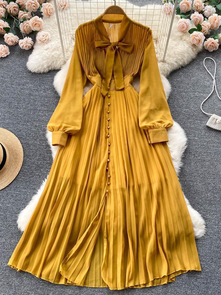 Casual Dresses ZCWXM Pleated Bow Dress Women Vintage Chic Long Lantern Sleeve Office French Robe Elegant Yellow/Green/Red, Black
Casual Dresses ZCWXM Pleated Bow Dress Women Vintage Chic Long Lantern Sleeve Office French Robe Elegant Yellow/Green/Red, Black