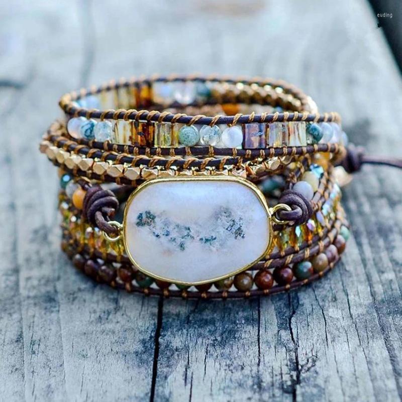 Charm Bracelets Arrival 4Unik Boho Handmade Bracelet Natural Stone Vintage Leather 5 Wrap For Women And Gifts
Charm Bracelets Arrival 4Unik Boho Handmade Bracelet Natural Stone Vintage Leather 5 Wrap For Women And Gifts