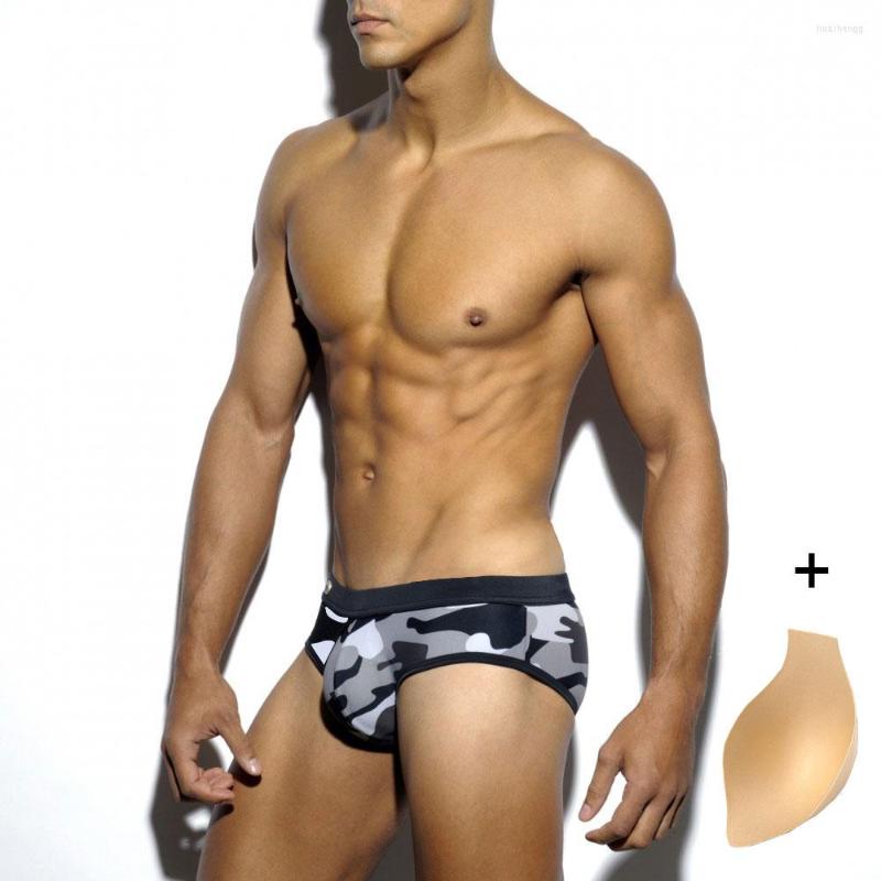 Men's Swimwear With Pad 2023Men Swimming Briefs Camouflage Sexy Pool Men Sunga Masculina Swimsuits Shorts For, Blue no pad