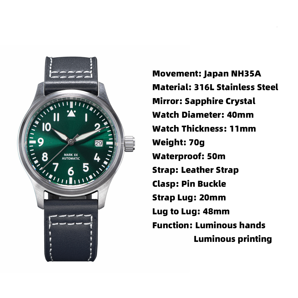 Wristwatches SEESTERN Mens Watch Automatic Mechanical Wristwatches Luminous Sapphire Crystal Waterproof NH35 Movement Military Air Force 230313
