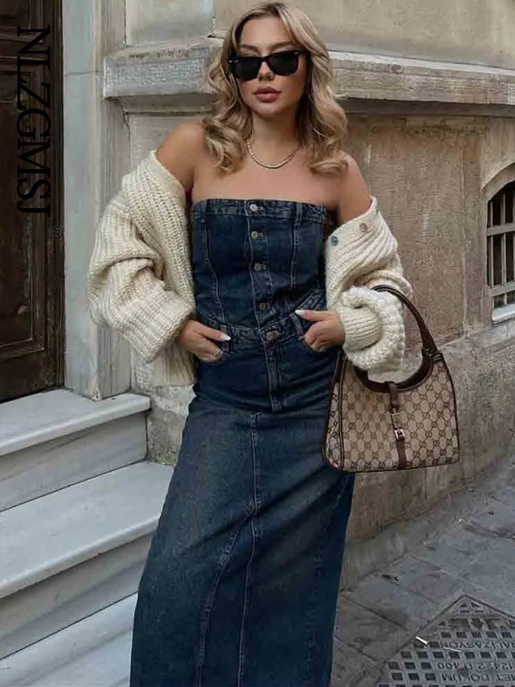 Casual Dresses Nlzgmsj Front Split Hip Wrap Women Denim Elegant Slim Fit Female Sexy Strapless Buttons Bodycon Midi 230313, Blue
Casual Dresses Nlzgmsj Front Split Hip Wrap Women Denim Elegant Slim Fit Female Sexy Strapless Buttons Bodycon Midi 230313, Blue