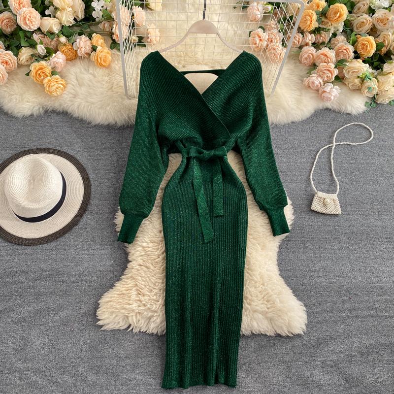 Casual Dresses Knitted Vestidos Female Autumn And Winter Fashion Bat Sleeve Temperament V-neck Waist Thin Sexy Midi Dress With Hips KK1121, Green
Casual Dresses Knitted Vestidos Female Autumn And Winter Fashion Bat Sleeve Temperament V-neck Waist Thin Sexy Midi Dress With Hips KK1121, Green