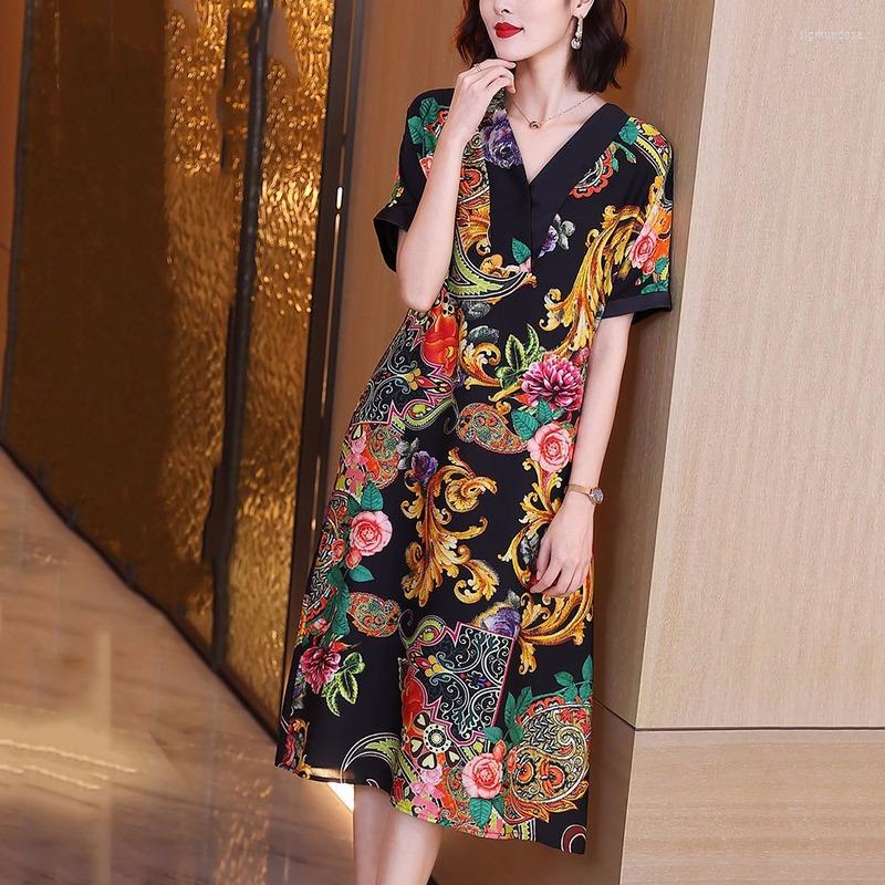 Party Dresses Real Silk V -neck Print Dress Female 2023 Summer Temperament Luxurious Crushing Mulberry Long Skirt Short Sleeve, Mixed
Party Dresses Real Silk V -neck Print Dress Female 2023 Summer Temperament Luxurious Crushing Mulberry Long Skirt Short Sleeve, Mixed