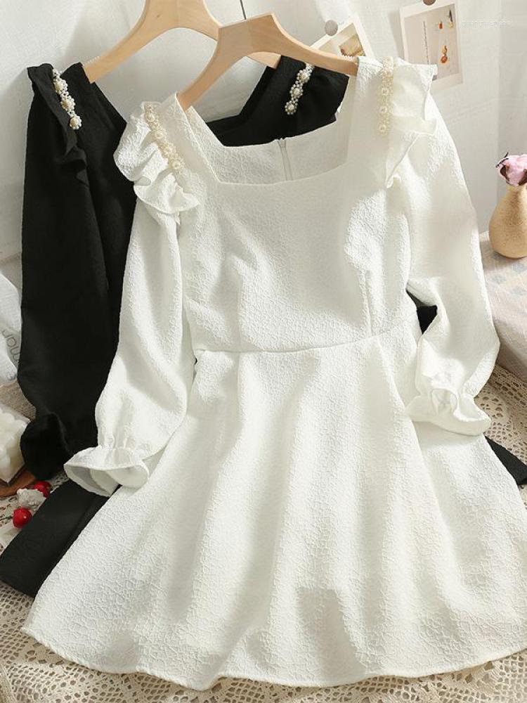 Casual Dresses Autumn Korean Slim High Waist Short Women Long Sleeve White Black Dress Elegant Beading Shoulders Y2k Party Vestidos
Casual Dresses Autumn Korean Slim High Waist Short Women Long Sleeve White Black Dress Elegant Beading Shoulders Y2k Party Vestidos