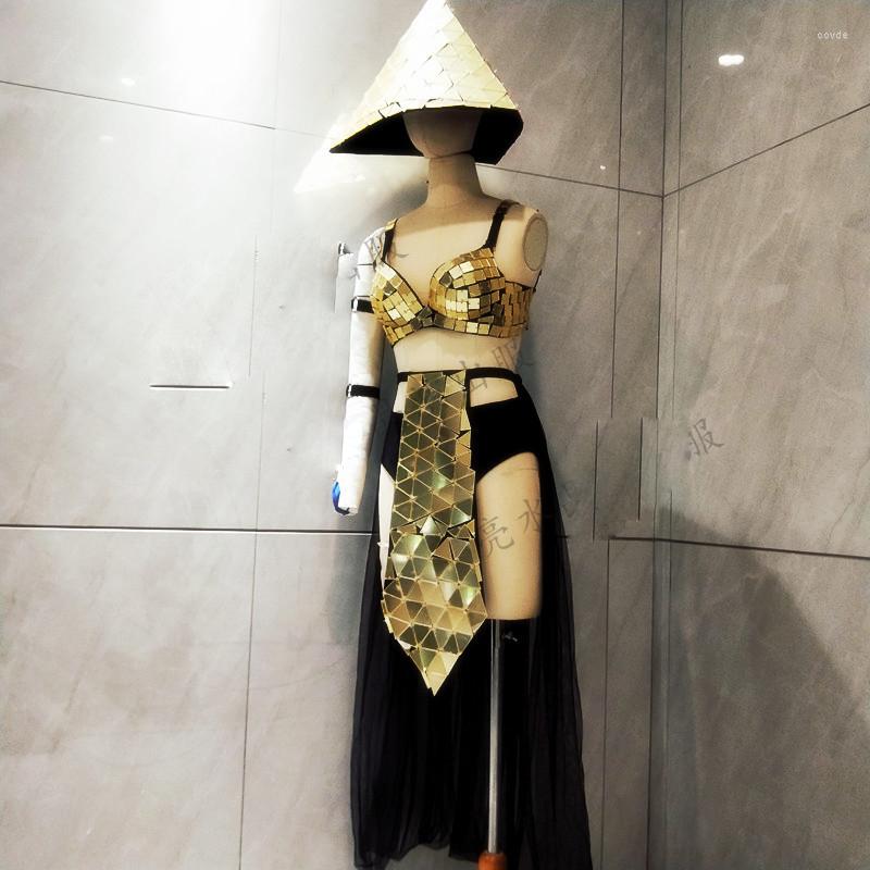 Stage Wear Chinese Style Mirror Bikini Hat Set Modern Fashion Show Singer Nightclub Bar Gogo Costume, Gold
Stage Wear Chinese Style Mirror Bikini Hat Set Modern Fashion Show Singer Nightclub Bar Gogo Costume, Gold