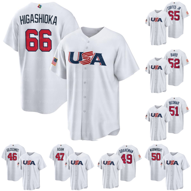 2023 USA World Baseball Classic Jersey WBC 66 Kyle Higashioka 65 Nestor Cortes Jr. 55 Ryan Pressly 52 Daniel Bard 51 David Bednar 50 Adam Wainwright 49 Kendall Graveman 
2023 USA World Baseball Classic Jersey WBC 66 Kyle Higashioka 65 Nestor Cortes Jr. 55 Ryan Pressly 52 Daniel Bard 51 David Bednar 50 Adam Wainwright 49 Kendall Graveman