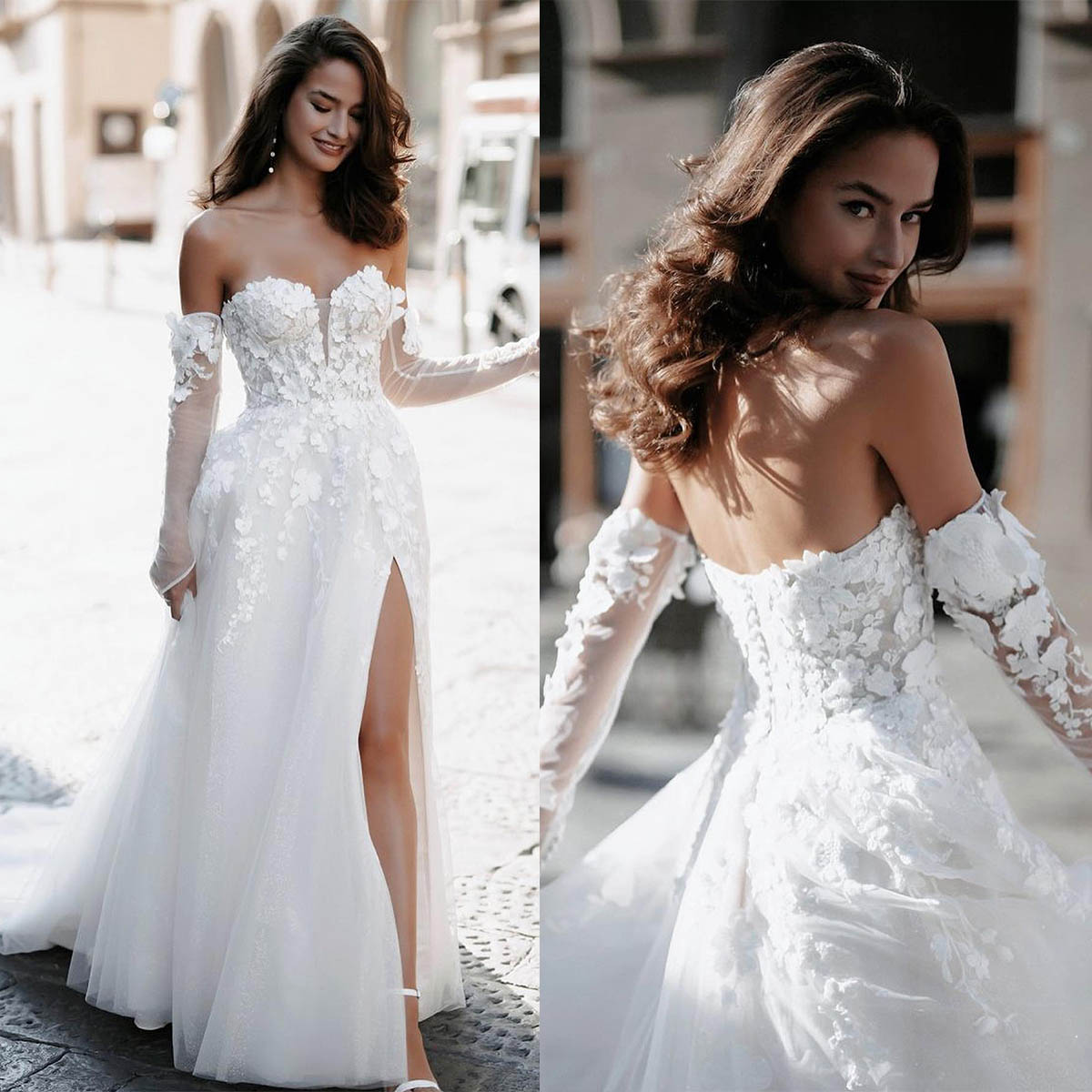 Gorgeous A-line Wedding Dresses Sweetheart Long Sleeves Flower Applicant High Side lace Up Split Court Gown Custom Made Plus Size Bridal Dress Vestidos De Novia, Purple
Gorgeous A-line Wedding Dresses Sweetheart Long Sleeves Flower Applicant High Side lace Up Split Court Gown Custom Made Plus Size Bridal Dress Vestidos De Novia, Purple