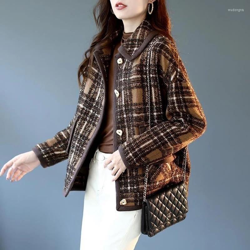 Women's Wool 2023 Autumn Woolen Coat Women Fashion Plaid Overcoat Casual Jackets Jacket Tops Loose Outerwear Female, Coffee color 
Women's Wool 2023 Autumn Woolen Coat Women Fashion Plaid Overcoat Casual Jackets Jacket Tops Loose Outerwear Female, Coffee color