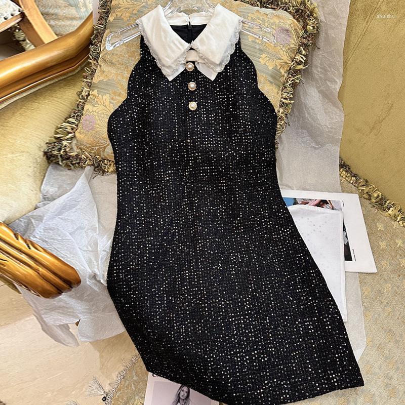 Casual Dresses 2023 Spring Doll Neck Sequin Tweed Elegant Fashion Slim Sleeveless Black Dress Women Sweet Bow Luxury Party Clothes
Casual Dresses 2023 Spring Doll Neck Sequin Tweed Elegant Fashion Slim Sleeveless Black Dress Women Sweet Bow Luxury Party Clothes