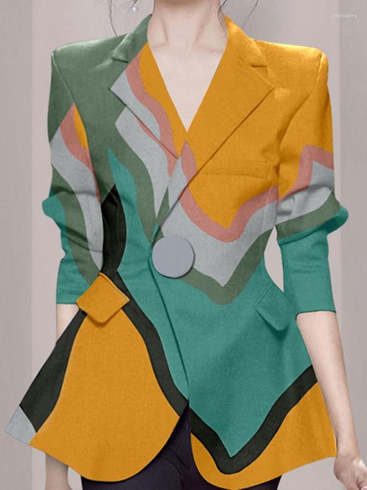 Women' Jackets Autumn Professional Print Women' Spring Notched Collar Single Button Long Sleeve Contrast Color Patchwork Coat, Picture color
Women' Jackets Autumn Professional Print Women' Spring Notched Collar Single Button Long Sleeve Contrast Color Patchwork Coat, Picture color