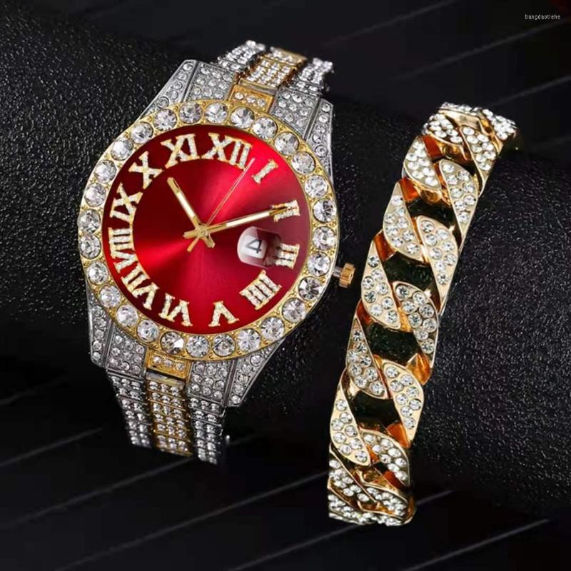 Wristwatches 2PCS Full Iced Out Watch Bracelet For Men Gold Hip Hop Clocks Prong Pave CZ Bling Jewelry Set Watches Reloj, Gold chain green
Wristwatches 2PCS Full Iced Out Watch Bracelet For Men Gold Hip Hop Clocks Prong Pave CZ Bling Jewelry Set Watches Reloj, Gold chain green