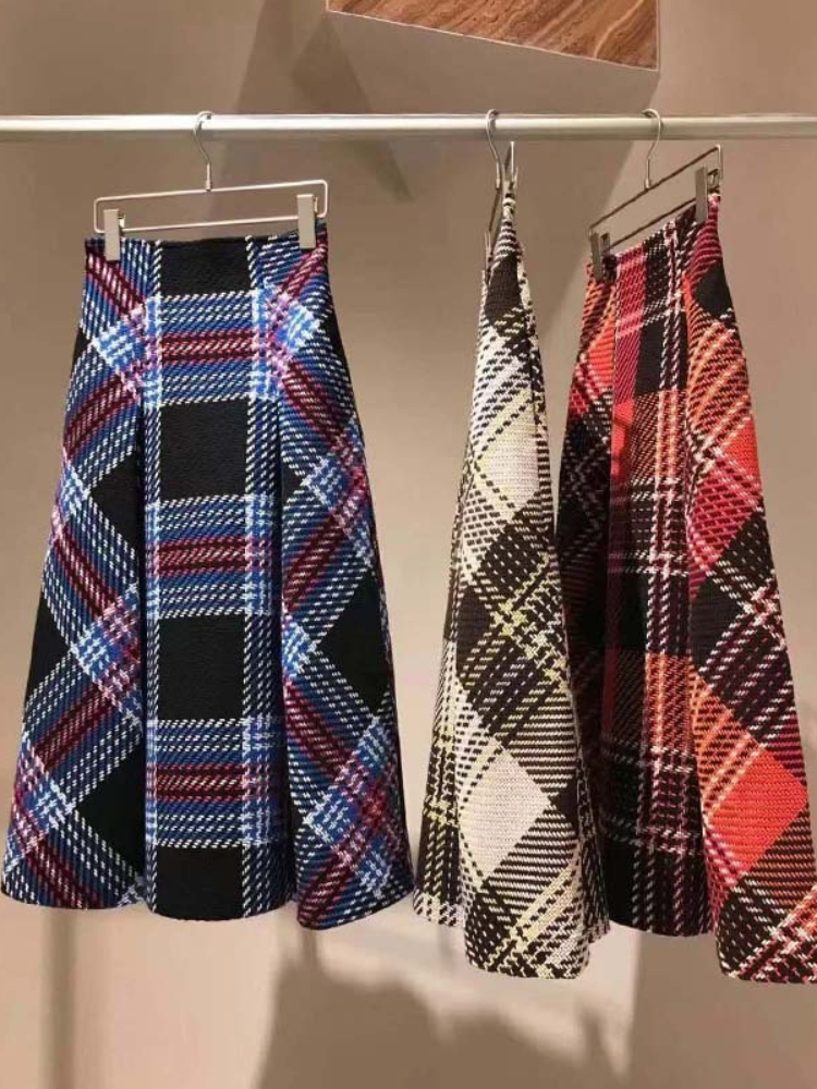 Skirts Chic Hit Color Plaid Skirts Women Vintage High Wiast A Line Mujer Faldas Autumn Winter Arrivals Sweet Fashion Jupe Femme 230313