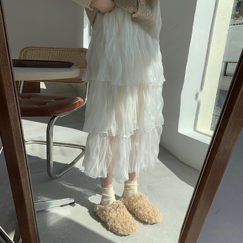 Skirts Chiffon Skirt Womens Faldas Mujer Moda Fashion Elastic High Waist Mesh Tutu Maxi Pleated Long Midi Saias Jupe Women's Skirt 230313