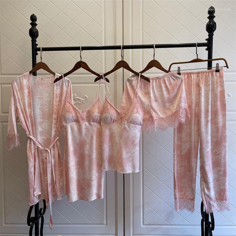 Women's Sleepwear 5PCS Pajamas Suit Long Sleeve Nightwear Sleep Set Print Flower Spring Autumn Intimate Lingerie Casual Women Pyjamas, Black
Women's Sleepwear 5PCS Pajamas Suit Long Sleeve Nightwear Sleep Set Print Flower Spring Autumn Intimate Lingerie Casual Women Pyjamas, Black