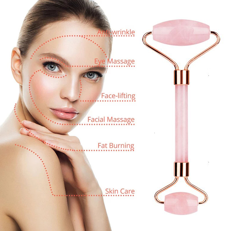 Other Massage Items 5pcs Rose Quartz Jade Roller Face Massager Jade Massage Roller Gifts For Women Anti-cellulite Massager Health Care Tool 230311