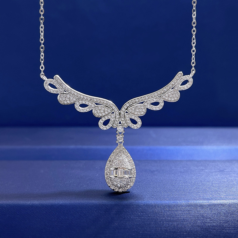Angle Wings Diamond Pendant Necklace 925 Sterling Silver Party Wedding Chocker Necklace for Women Bridal Pendant jewelry Gift