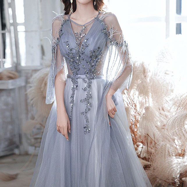 Elegant Lake Blue Prom Dresses Scoop A-Line Tulle Sequined Perspective Tassel Sleeves Formal Banquet Party Evening Gowns 2023, Light blue
Elegant Lake Blue Prom Dresses Scoop A-Line Tulle Sequined Perspective Tassel Sleeves Formal Banquet Party Evening Gowns 2023, Light blue