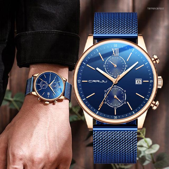 Wristwatches CRRJU Fashion Watch For Men Top Chronograph Waterproof Stainless Steel Wristwatch Sport Quartz Clock Relogio, Blue
Wristwatches CRRJU Fashion Watch For Men Top Chronograph Waterproof Stainless Steel Wristwatch Sport Quartz Clock Relogio, Blue