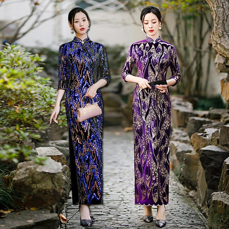 Ethnic Clothing Autumn Elegant Velour Sequin Seven Points Sleeve Cheongsam Women Slim Velvet Qipao Evening Party Dress Vestidos Oversize 6XL
Ethnic Clothing Autumn Elegant Velour Sequin Seven Points Sleeve Cheongsam Women Slim Velvet Qipao Evening Party Dress Vestidos Oversize 6XL